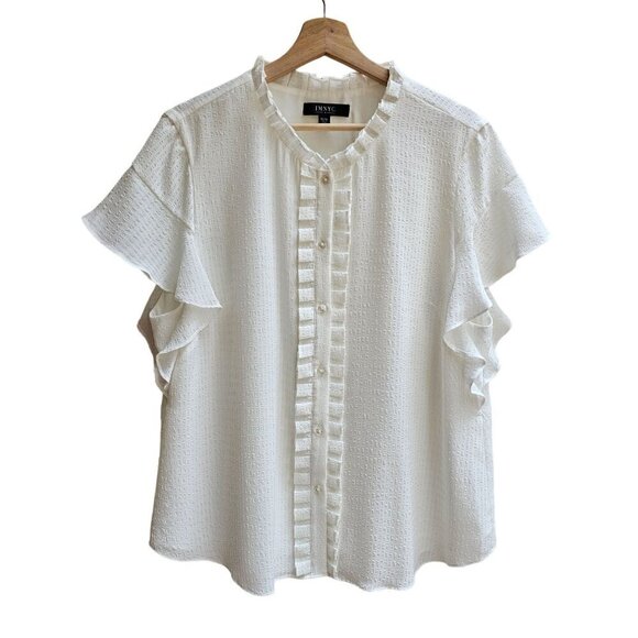 IMNYC Isaac Mizrahi White Ruffle Sleeve Textured Blouse, Size X-Large - Picture 1 of 11